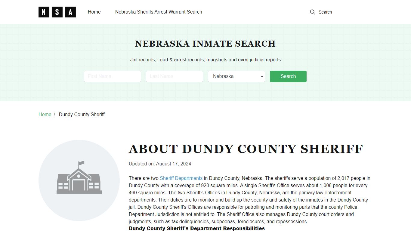 Dundy County Sheriff, Nebraska and County Jail Information